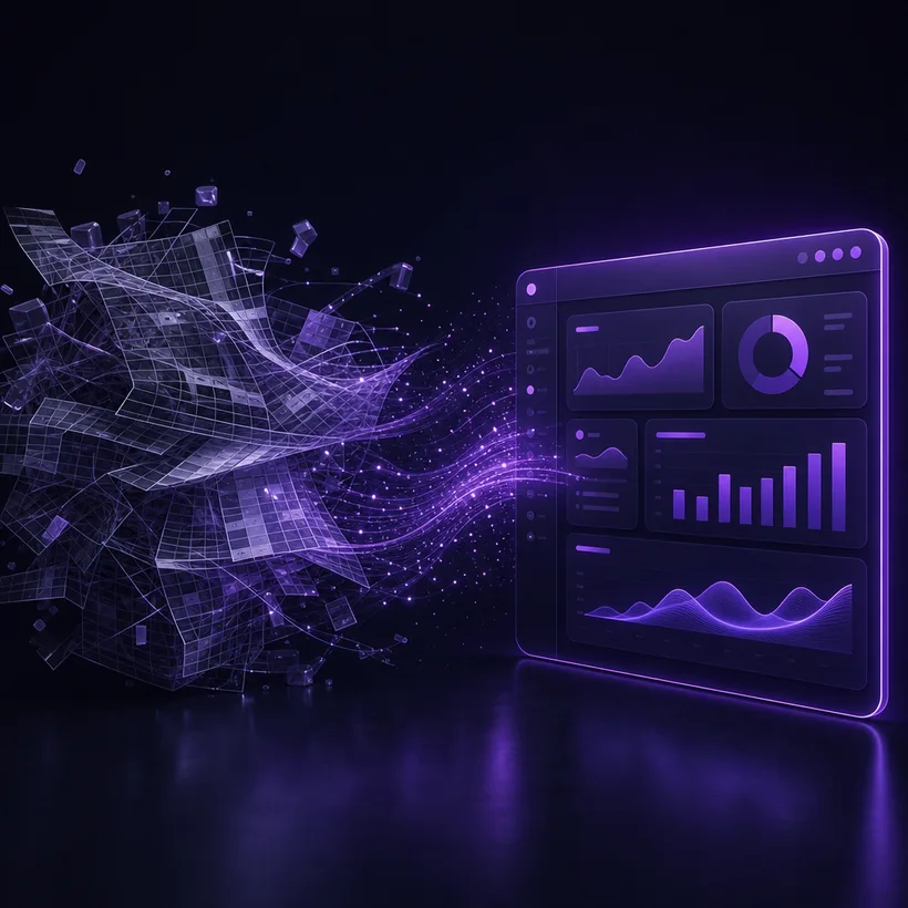Chaotic spreadsheet transforming into a clean web application